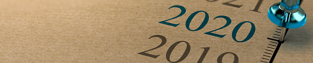 A timeline with a pin stuck in the year 2020