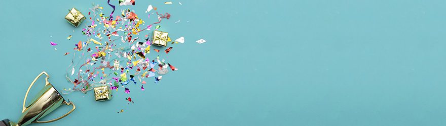 Gold trophy placed on a blue background